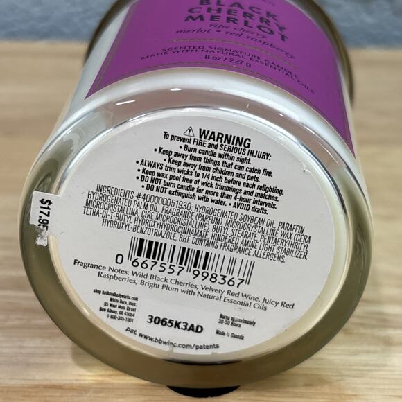Bath & Body Works White Barn Black Cherry Merlot Single Wick Candle Jar 7 oz New - Picture 3 of 3